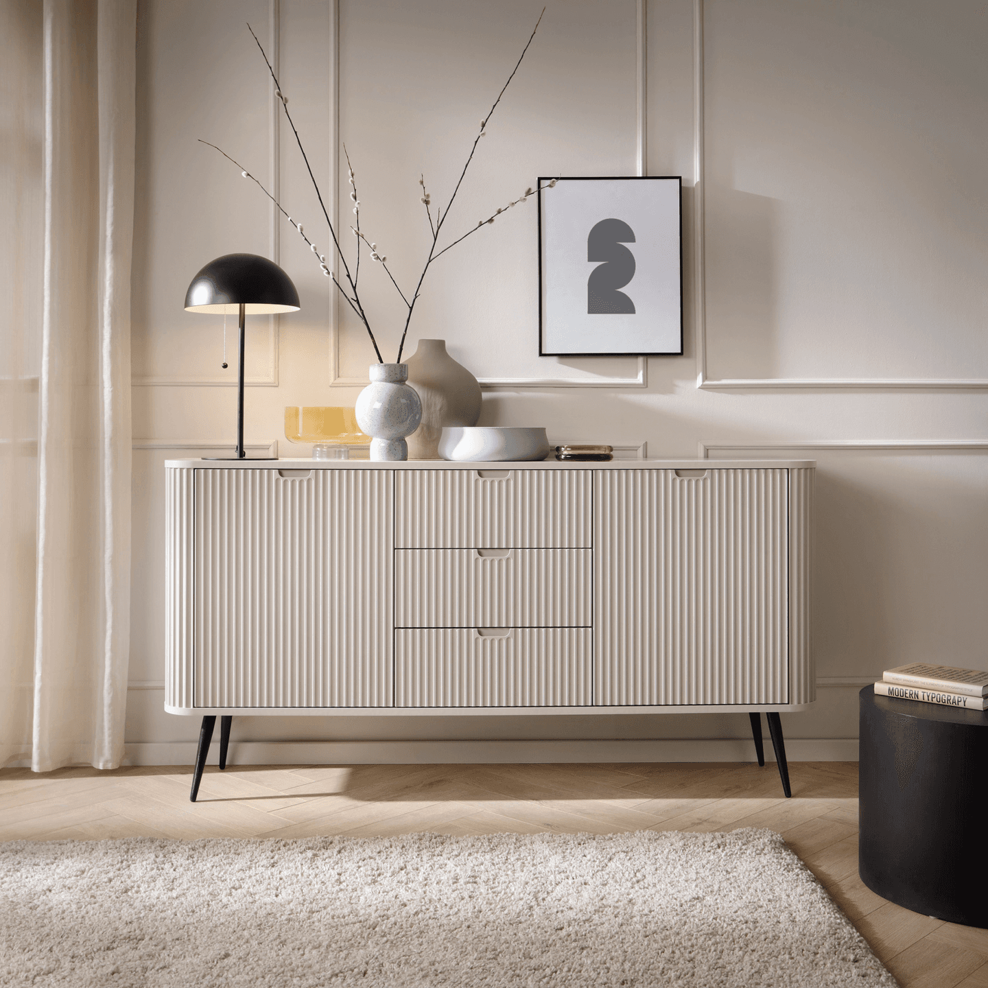 Komoda Nole 168 cm kaszmir + czarne nogi