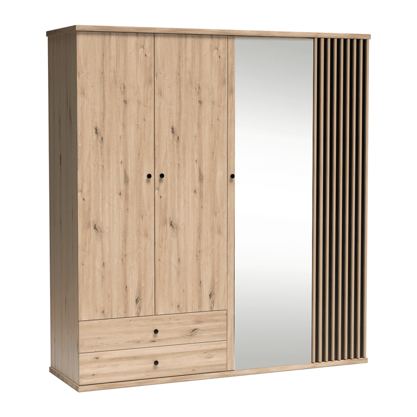 Szafa duża z lustrem Norvian 200 cm Dąb Artisan + Czarny