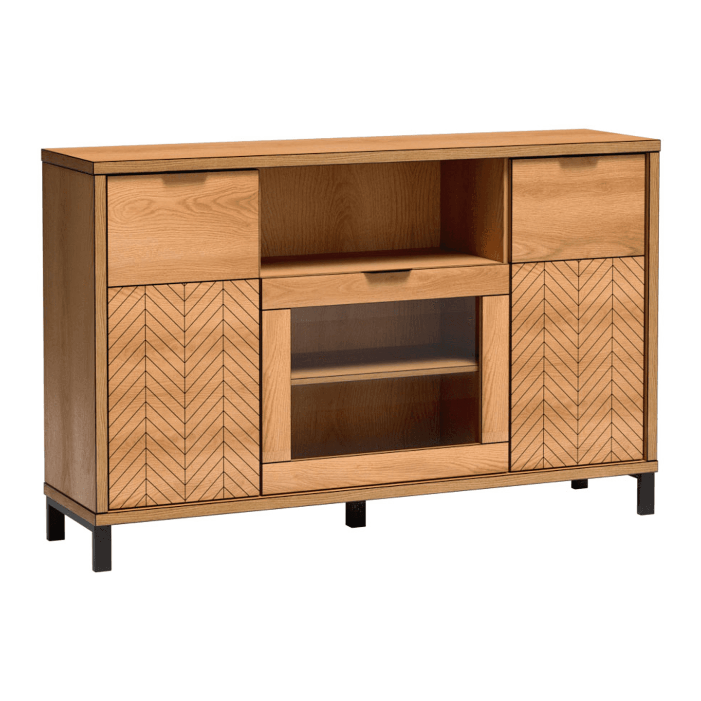 Komoda z witryną Lorensa 158 cm Dąb Karmel