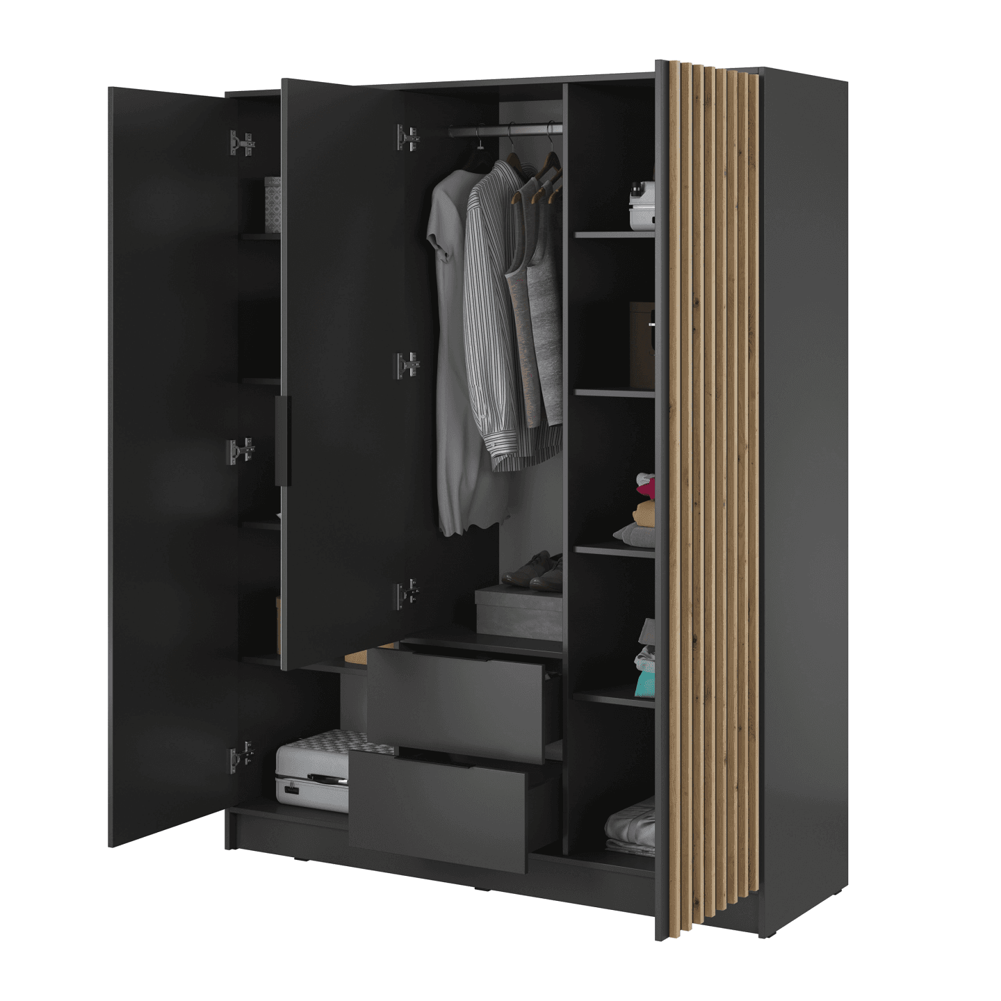 Szafa Bella 155 x 200 cm z lustrem grafit, lamele