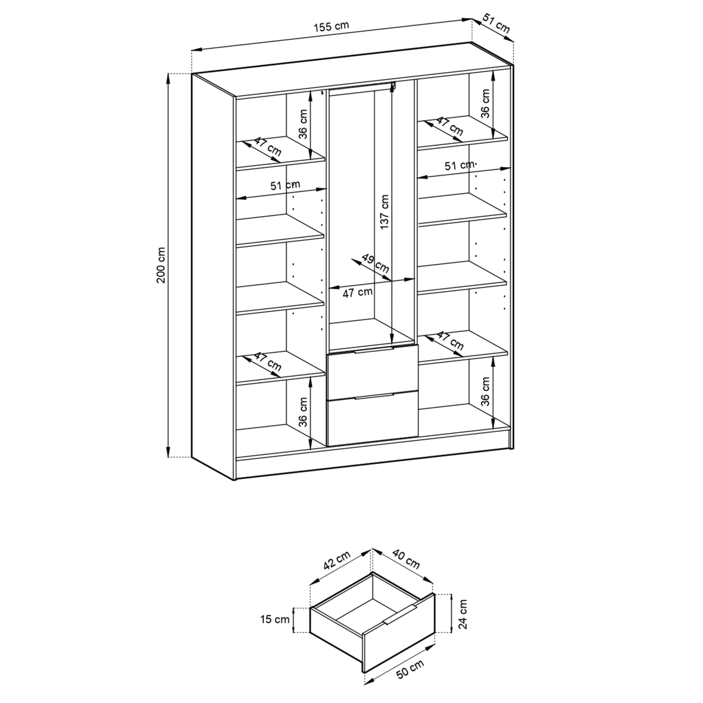 Szafa Bella 155 x 200 cm dąb artisan, lamele