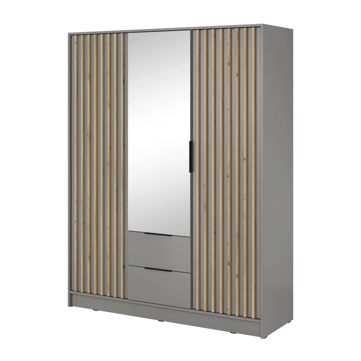 Szafa Bella 155 x 200 cm szara z lustrem, lamele