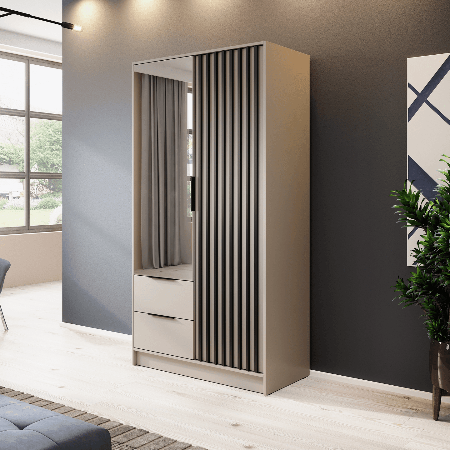 Szafa Bella z lustrem, kaszmir, lamele 105 x 200 cm - zdjęcie 2