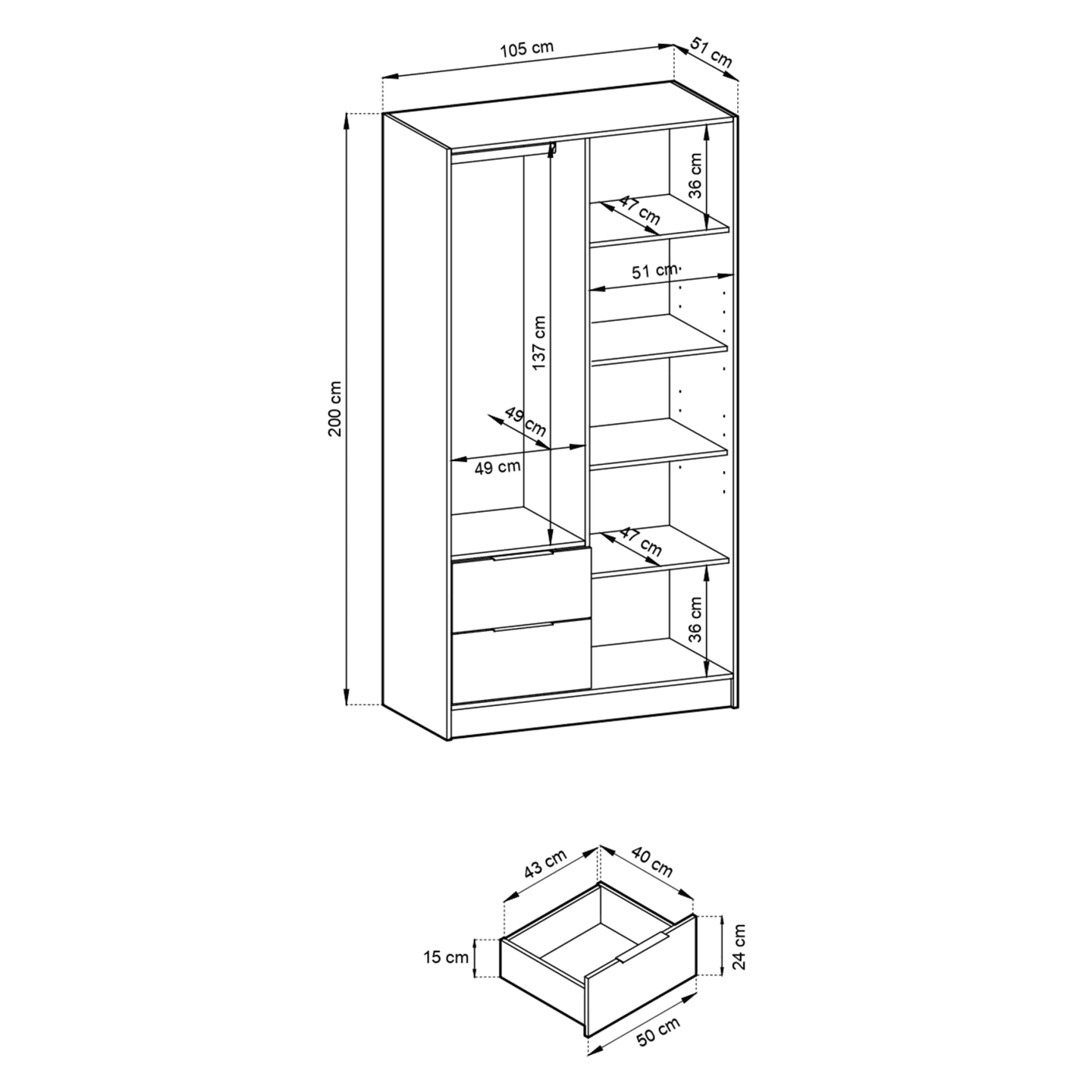 Szafa Bella z lustrem, dąb artisan, lamele 105 x 200 cm