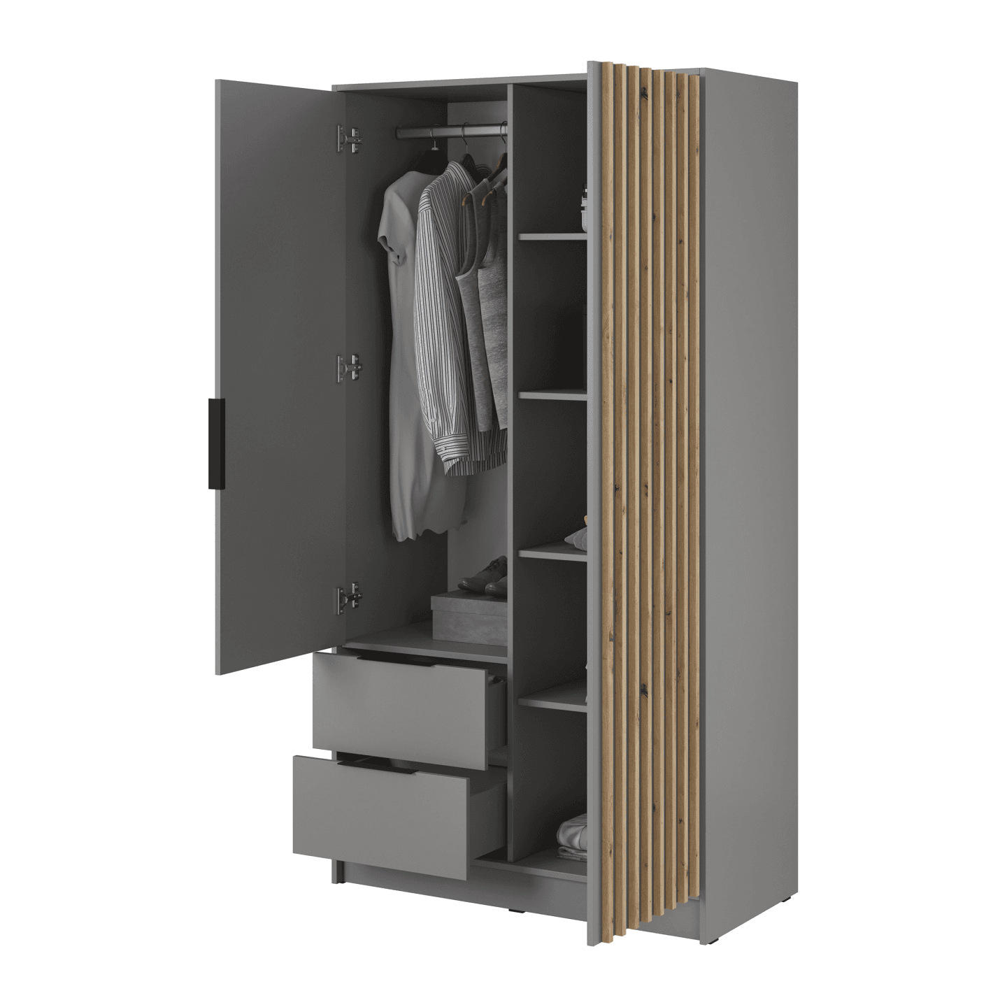 Szafa Bella 105 x 200 cm, lamele, szara