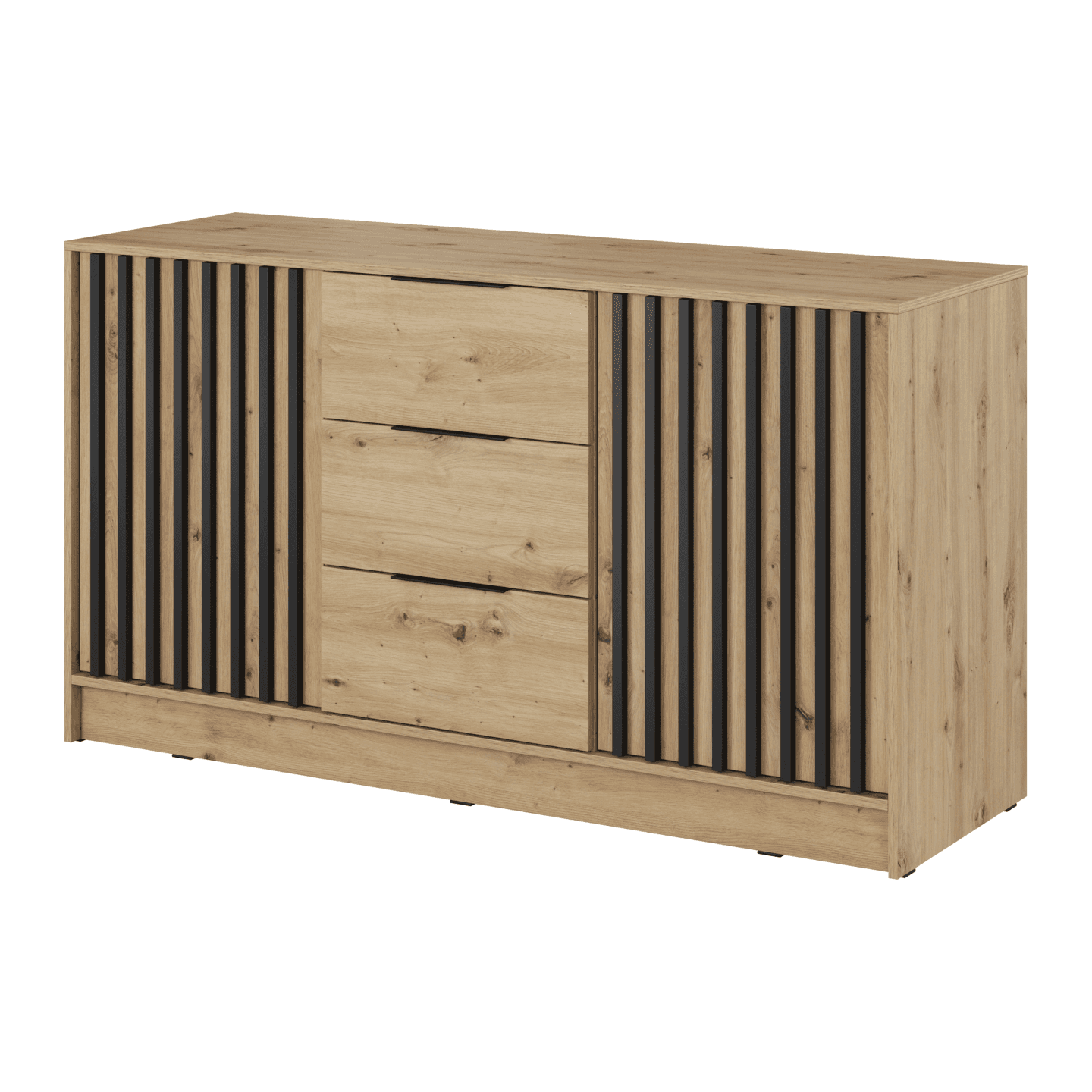 Komoda Bella 3K dąb artisan + czarne lamele