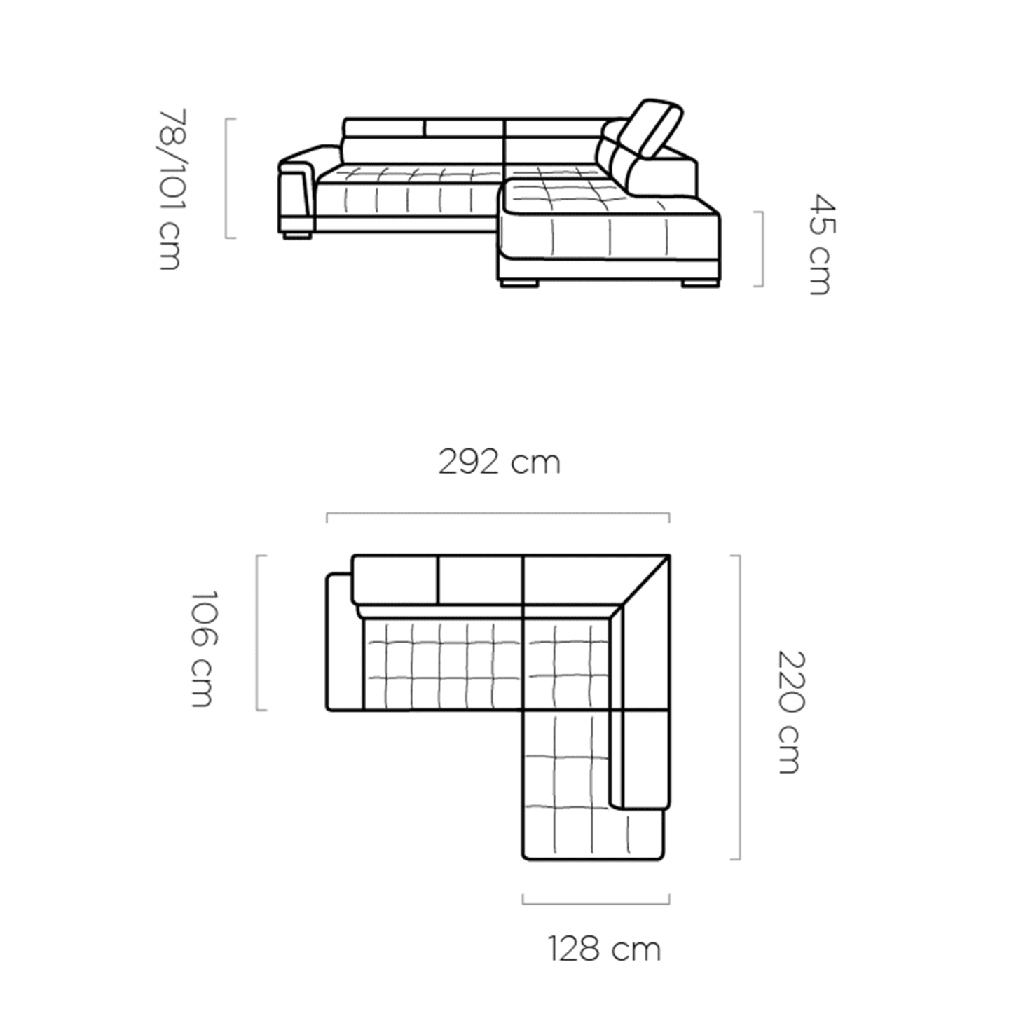 Designerski narożnik Campo L wysuw elektryczny