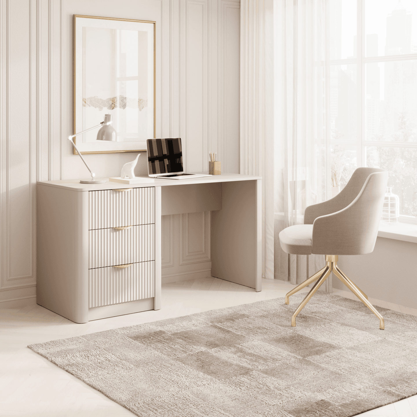 Biurko Verona 140 cm 3 szuflady Beż piaskowy