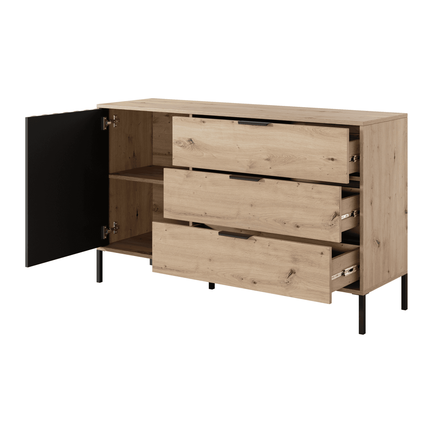 Komoda Kler 138 cm 3 szuflady Dąb Artisan + Antracyt
