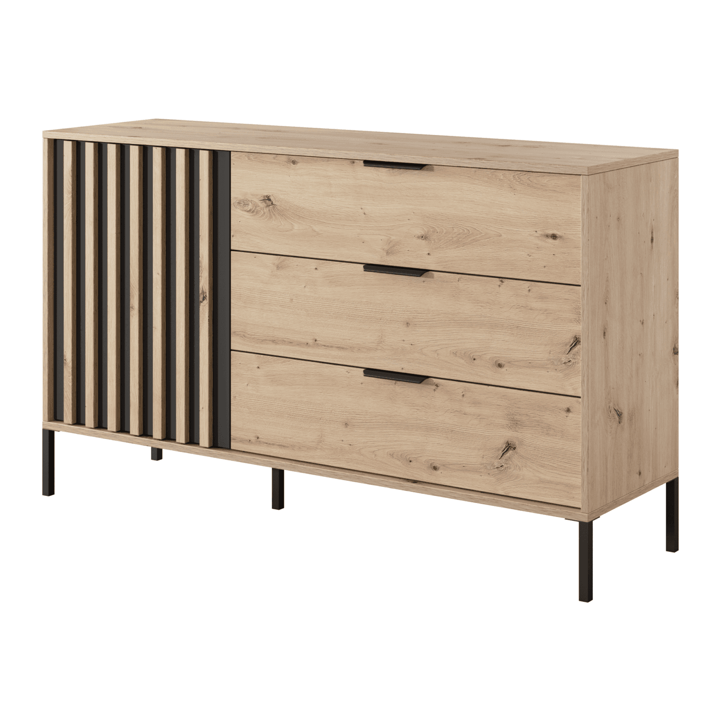 Komoda Kler 138 cm 3 szuflady Dąb Artisan + Antracyt