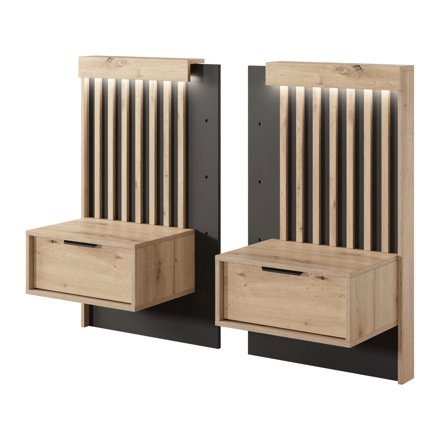 Łóżko ze stolikami nocnymi Kler Dąb Artisan + Antracyt Zestaw