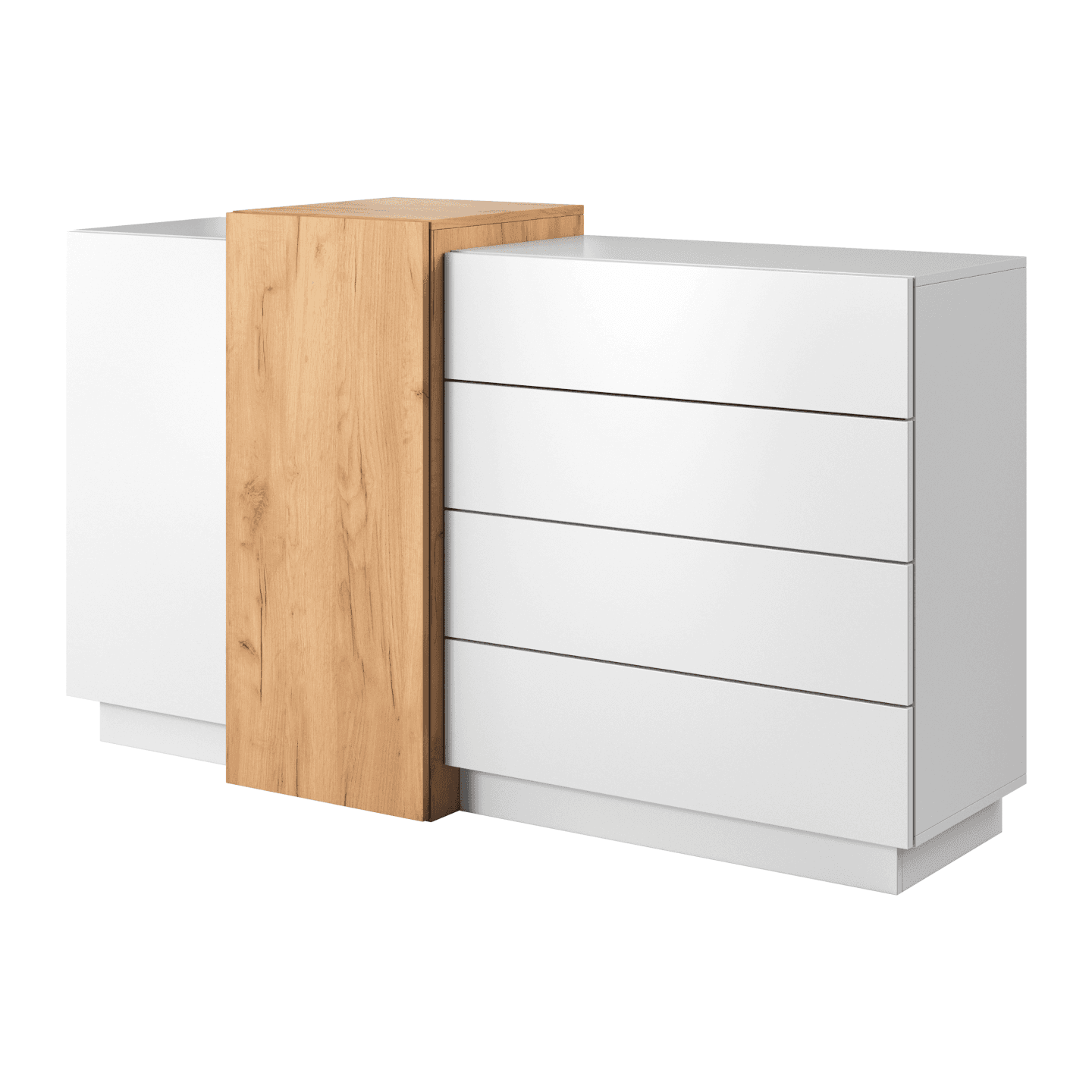 Komoda Abi 160 cm 4 szuflady Biały + Dąb Kraft Złoty