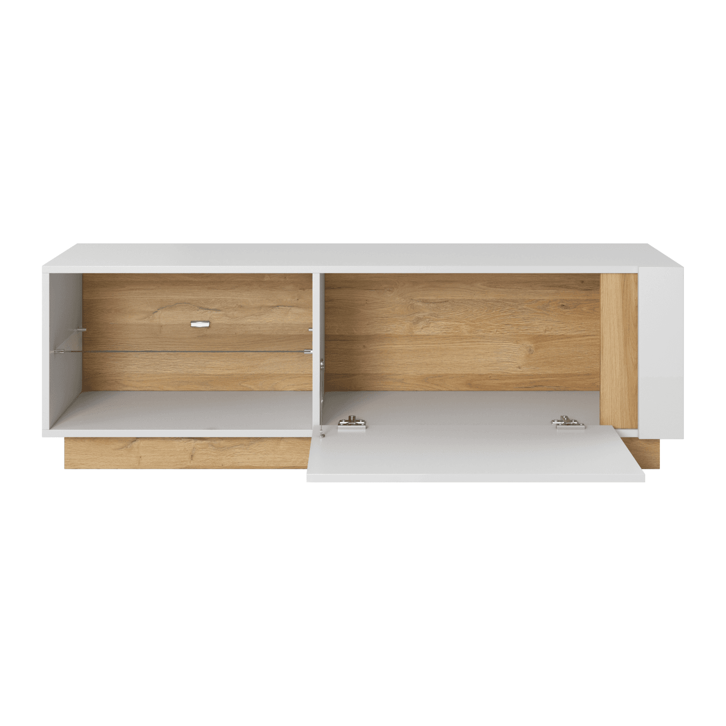 Szafka RTV Obi 138 cm Biały + Dąb Grandson