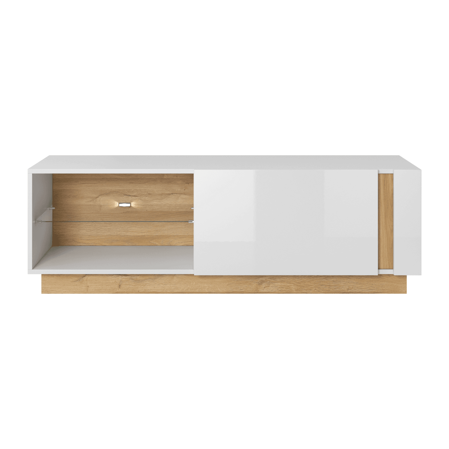 Szafka RTV Obi 138 cm Biały + Dąb Grandson