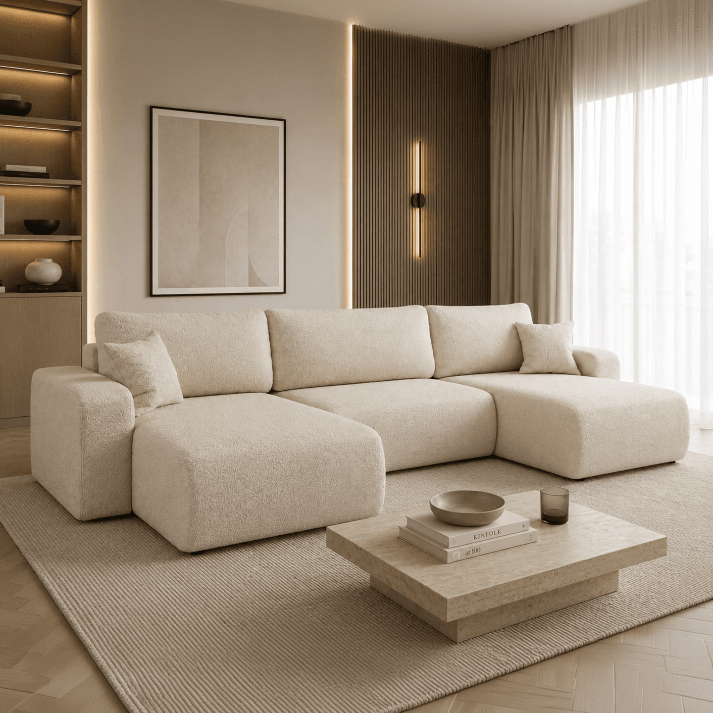 Stylowy narożnik LARGO U do salonu | Uniwersalny | Tkanina Quelle 100