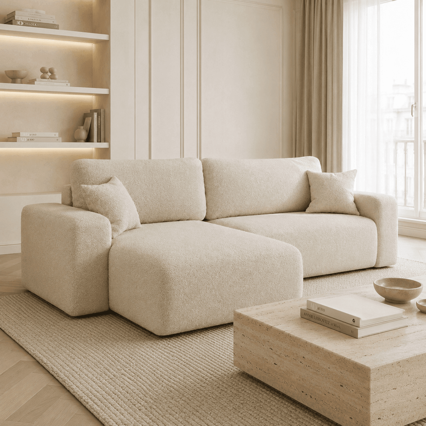 Nowoczesny narożnik LARGO XL z pojemnikiem | Uniwersalny | Tkanina Coral 65 - zdjęcie 2