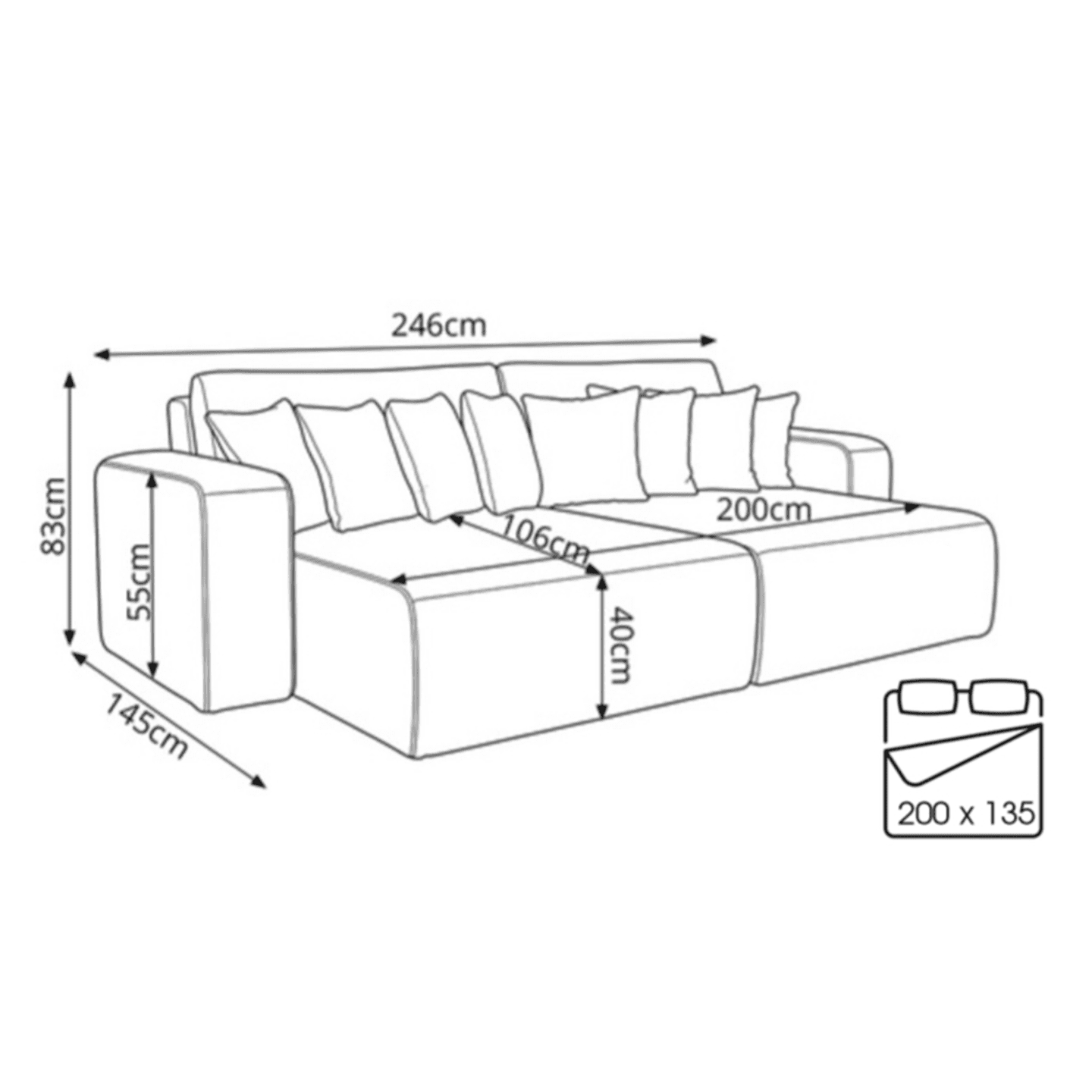 Wygodna sofa FIORO S z poduszkami i funkcją spania | Tkanina Tilia 90