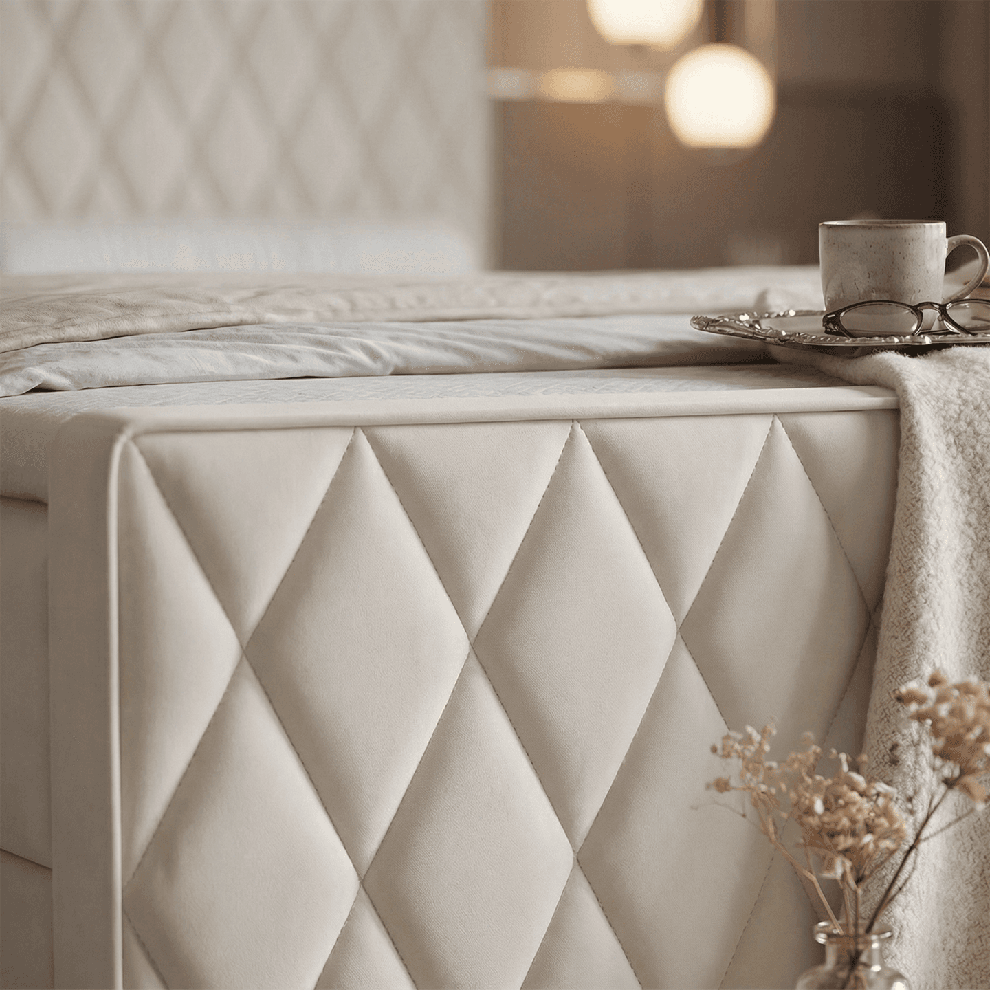 Eleganckie łóżko kontynentalne Orin Grand Premium z pojemnikiem na pościel