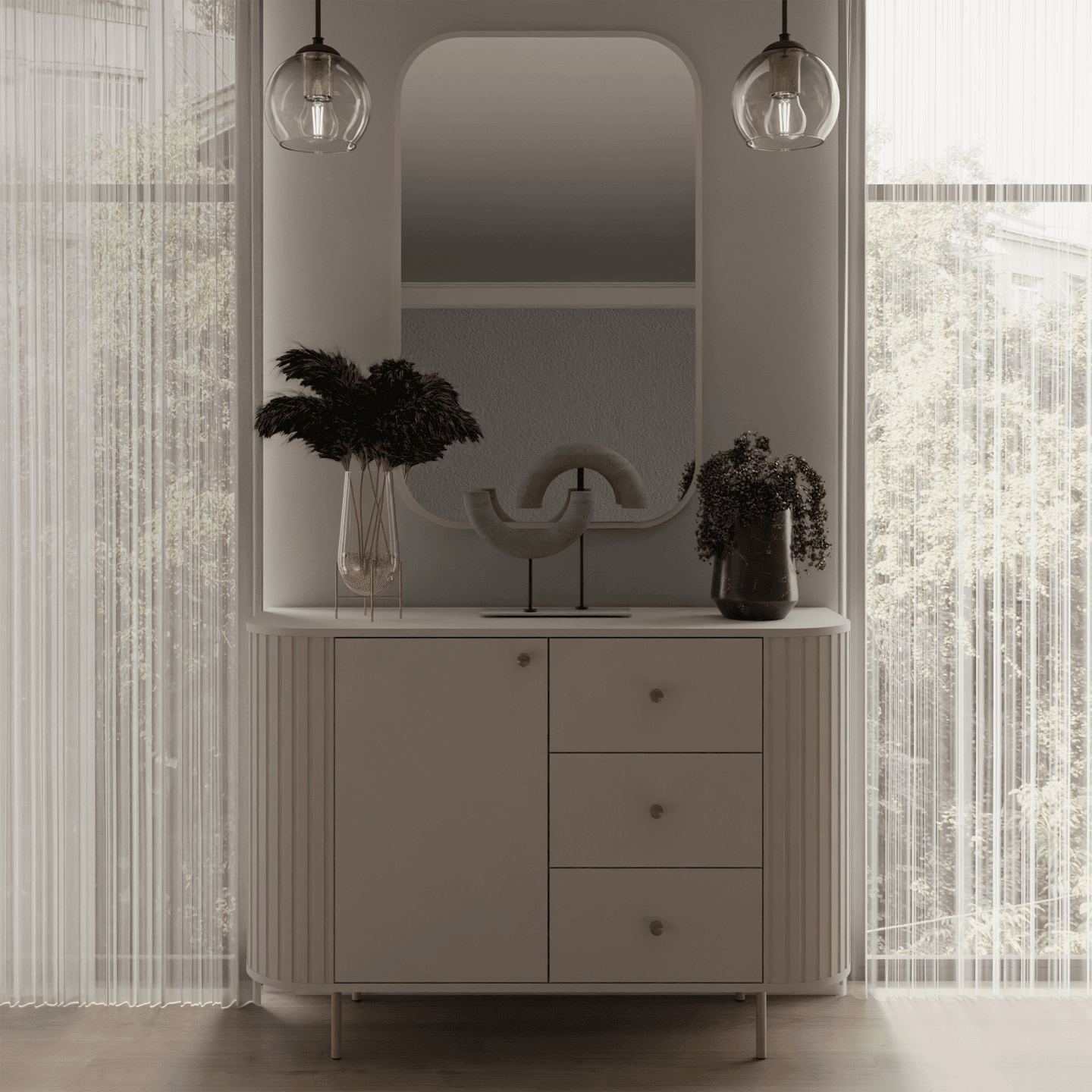 Owalne lustro Fiero 110 cm obrzeże Beż piaskowy