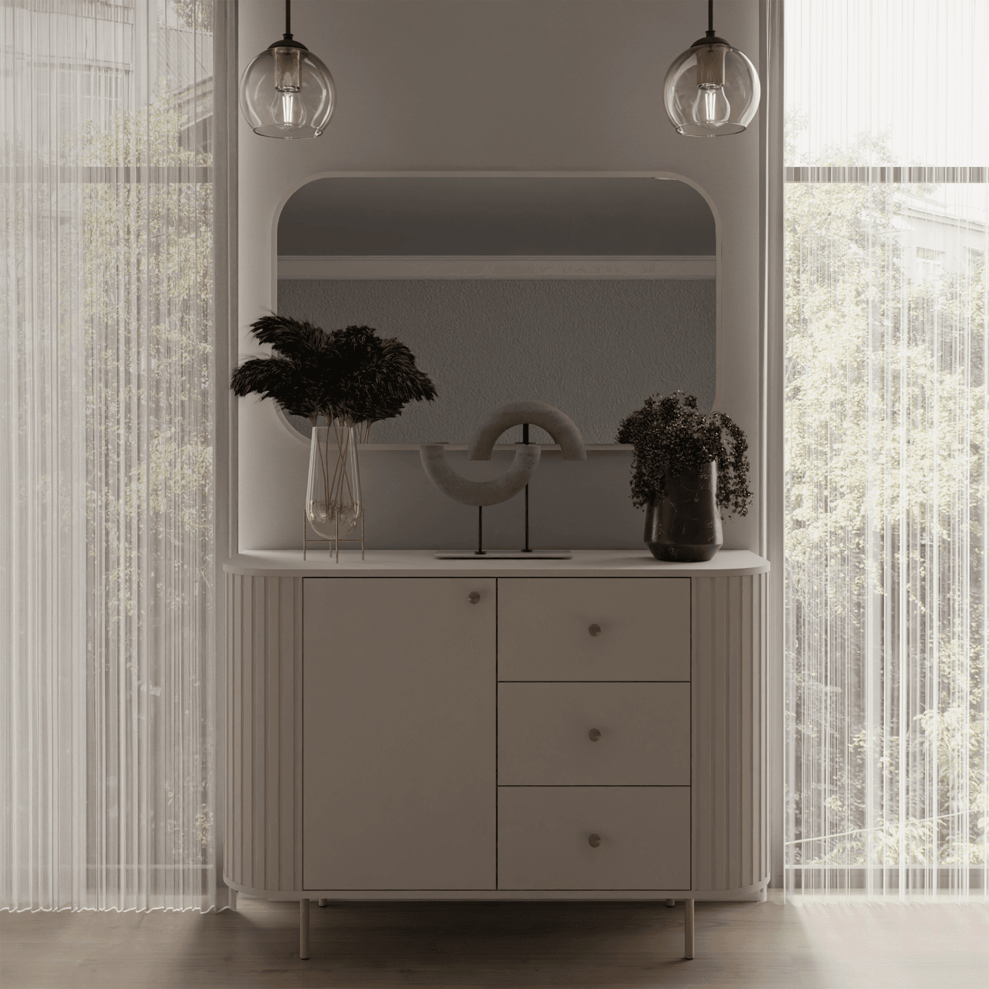 Owalne lustro Fiero 110 cm obrzeże Beż piaskowy