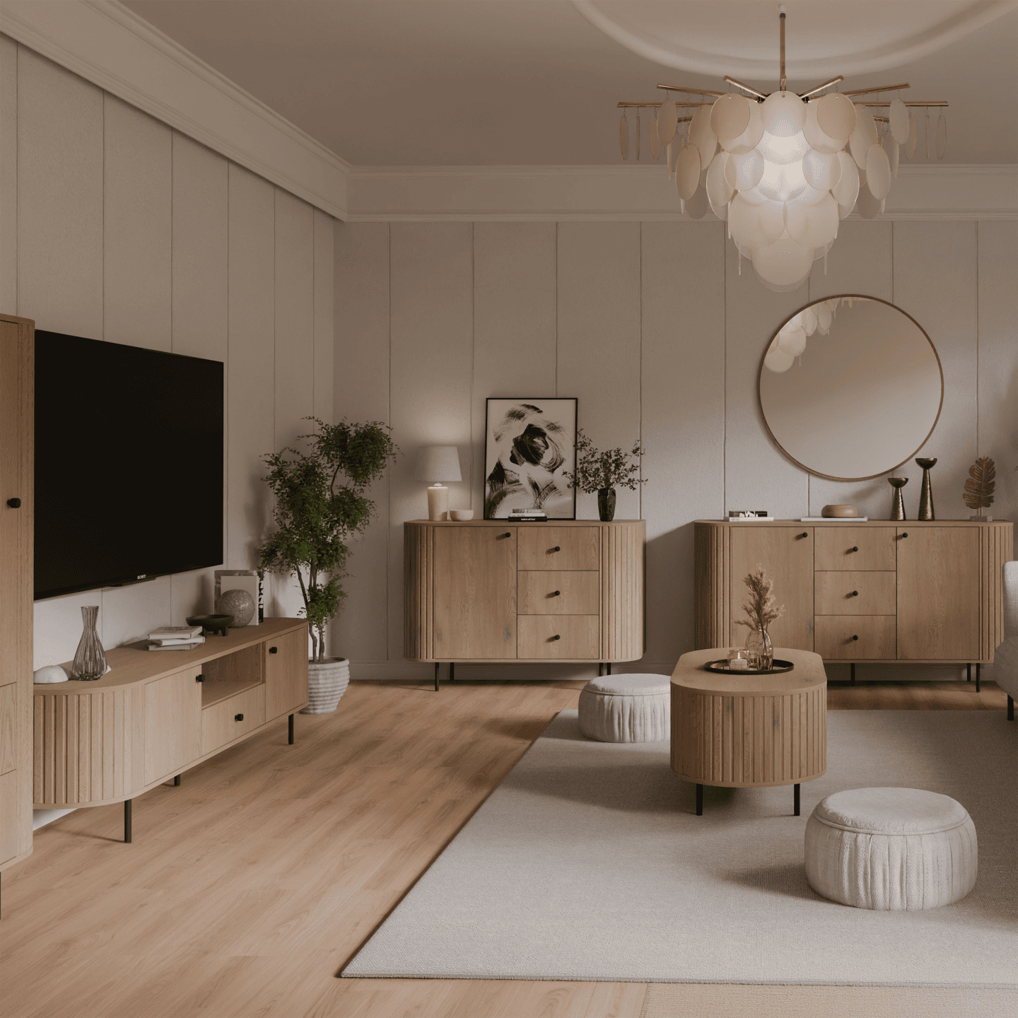 Okrągłe lustro Fiero 100 cm obrzeże Dąb cremona