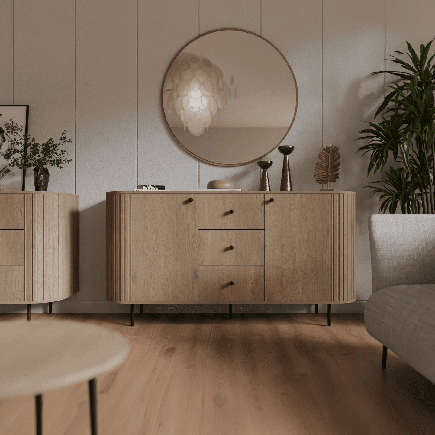 Okrągłe lustro Fiero 100 cm obrzeże Dąb cremona