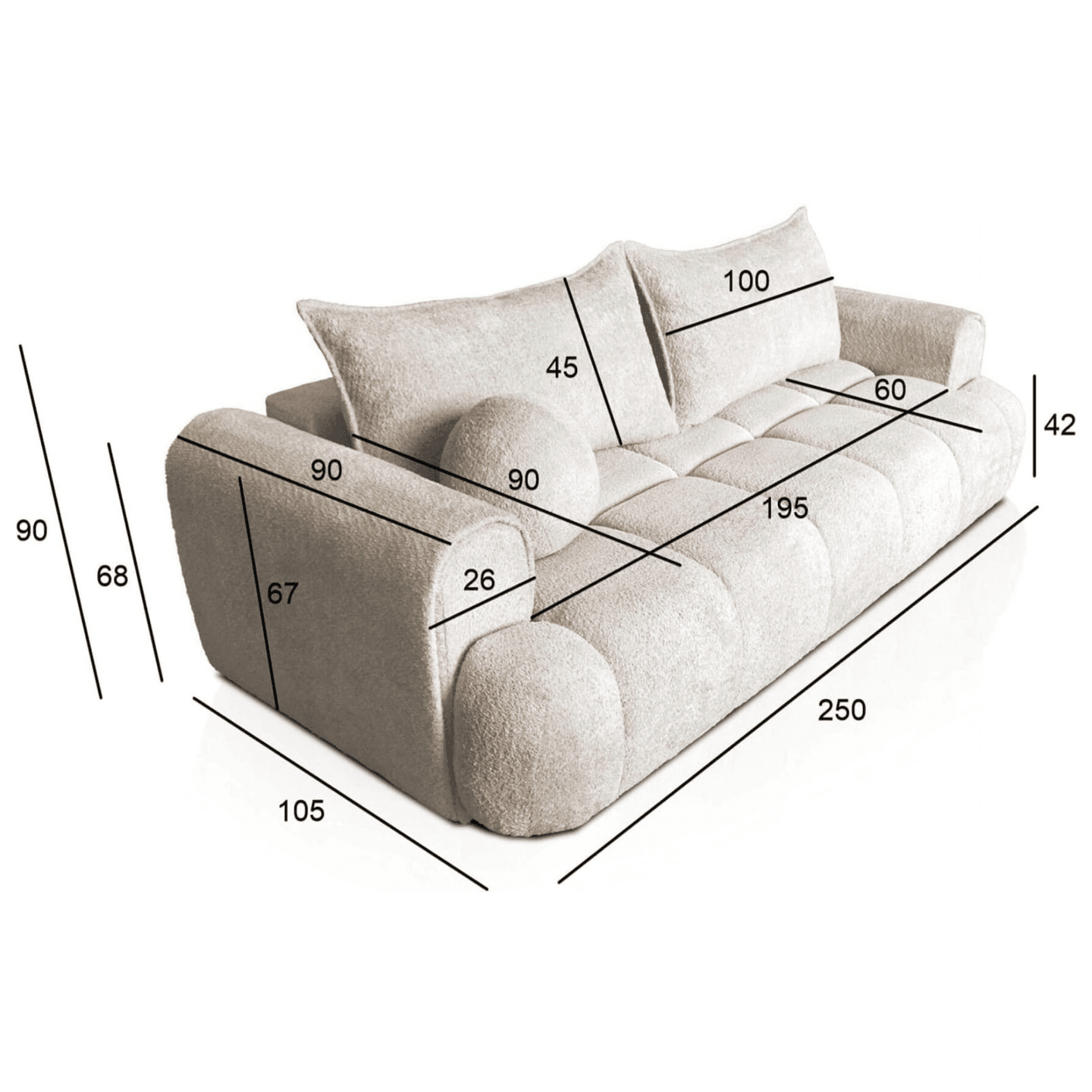 Nowoczesna Sofa COCO 2 PREMIUM z poduszkami do salonu | Tkanina Quelle 05