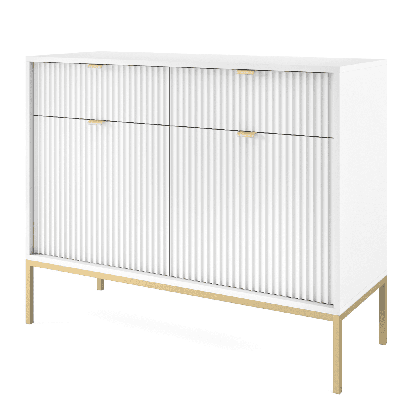 Komoda Crow 104 cm biała + złote nóżki