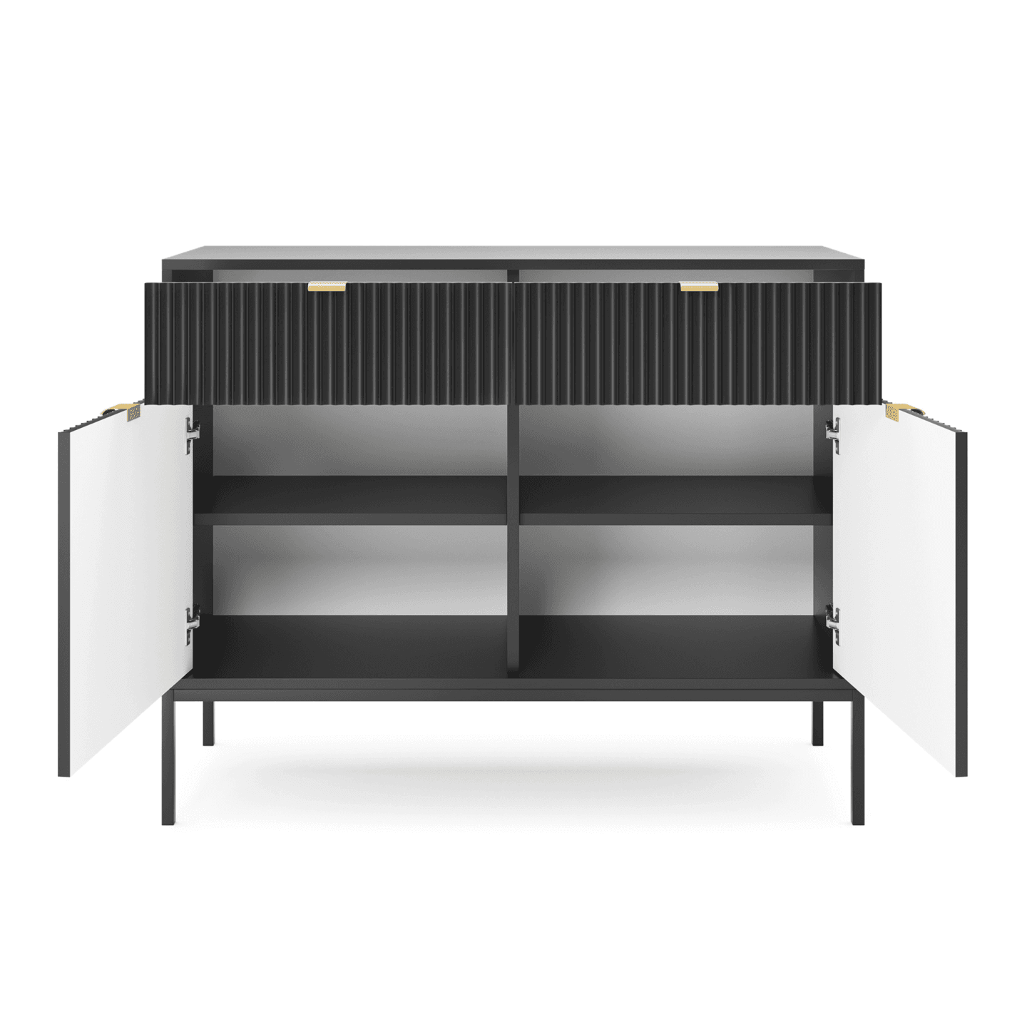 Komoda Crow 104 cm czarna + czarne nóżki