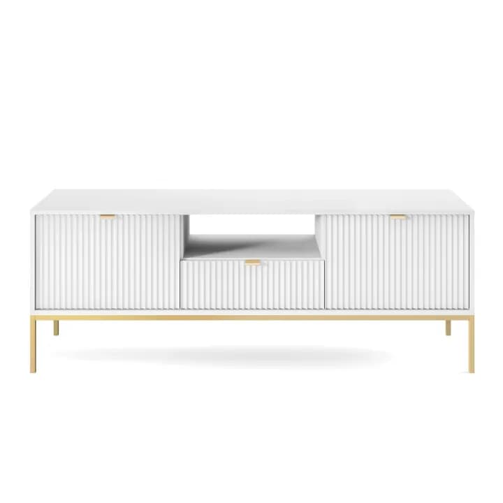 Szafka RTV Crow 154 cm biała + złote nóżki