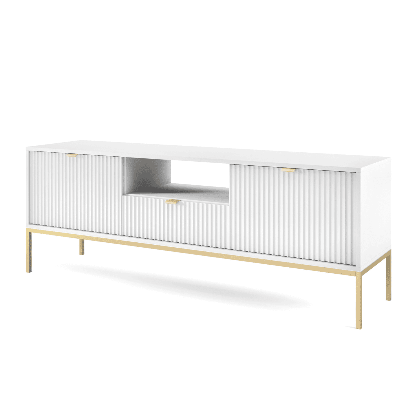 Szafka RTV Crow 154 cm biała + złote nóżki