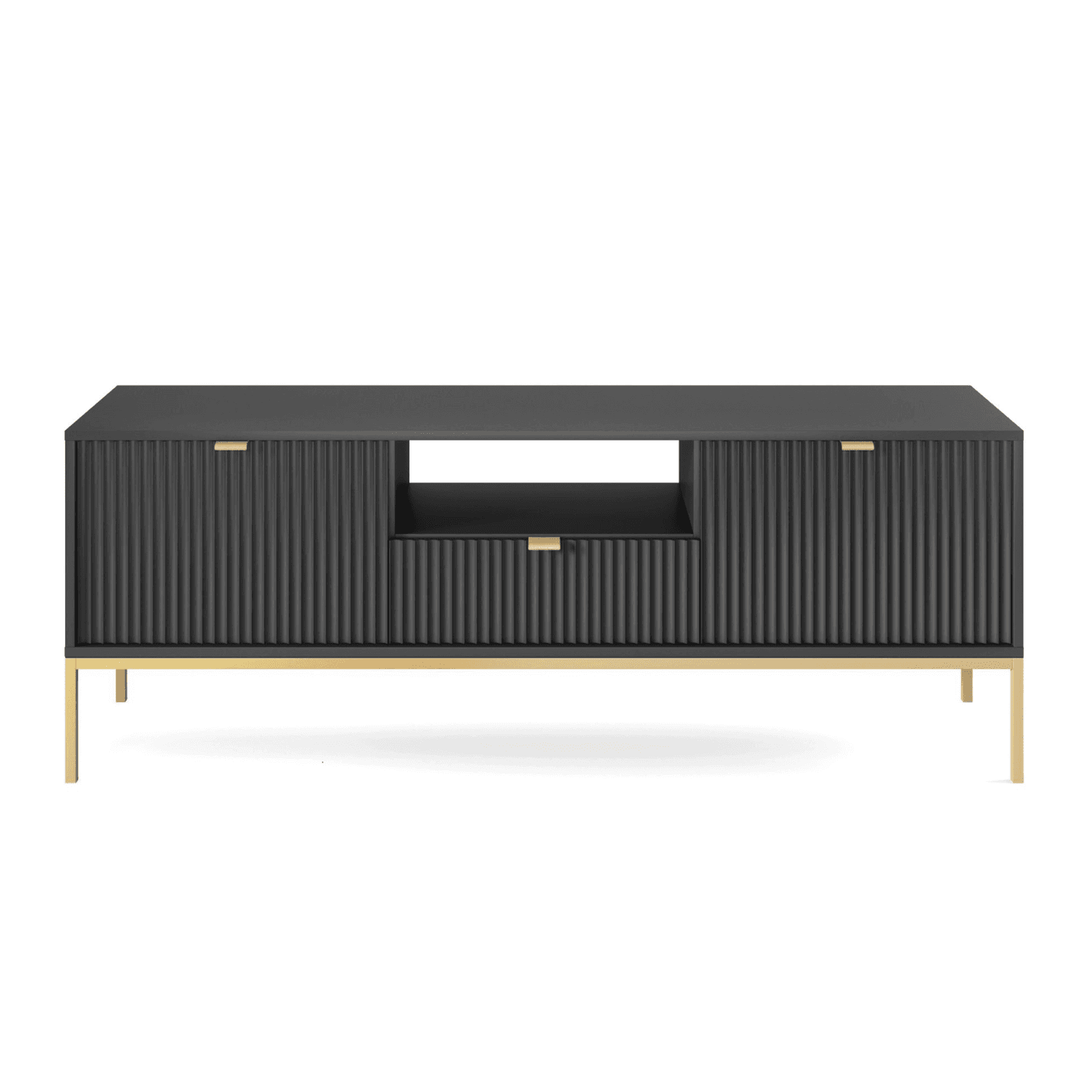 Szafka RTV Crow 154 cm czarna + złote nóżki