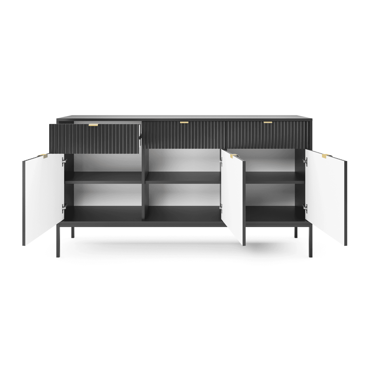 Komoda 154 cm Crow czarna + czarne nóżki