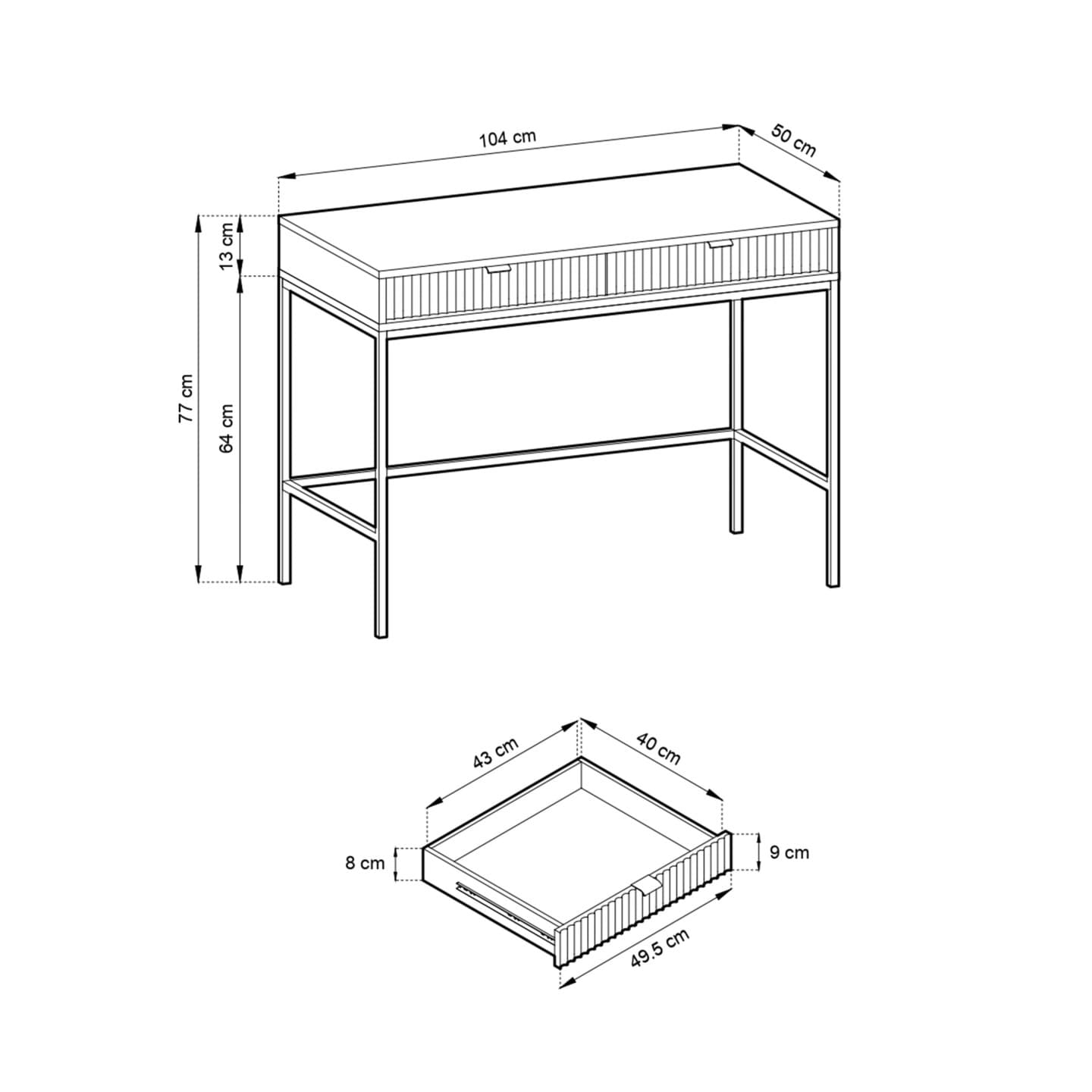 Toaletka Crow 104 cm szara + złote nóżki