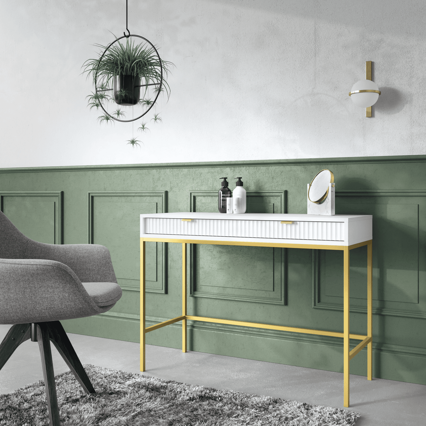 Toaletka Crow 104 cm biała + złote nóżki - zdjęcie 2