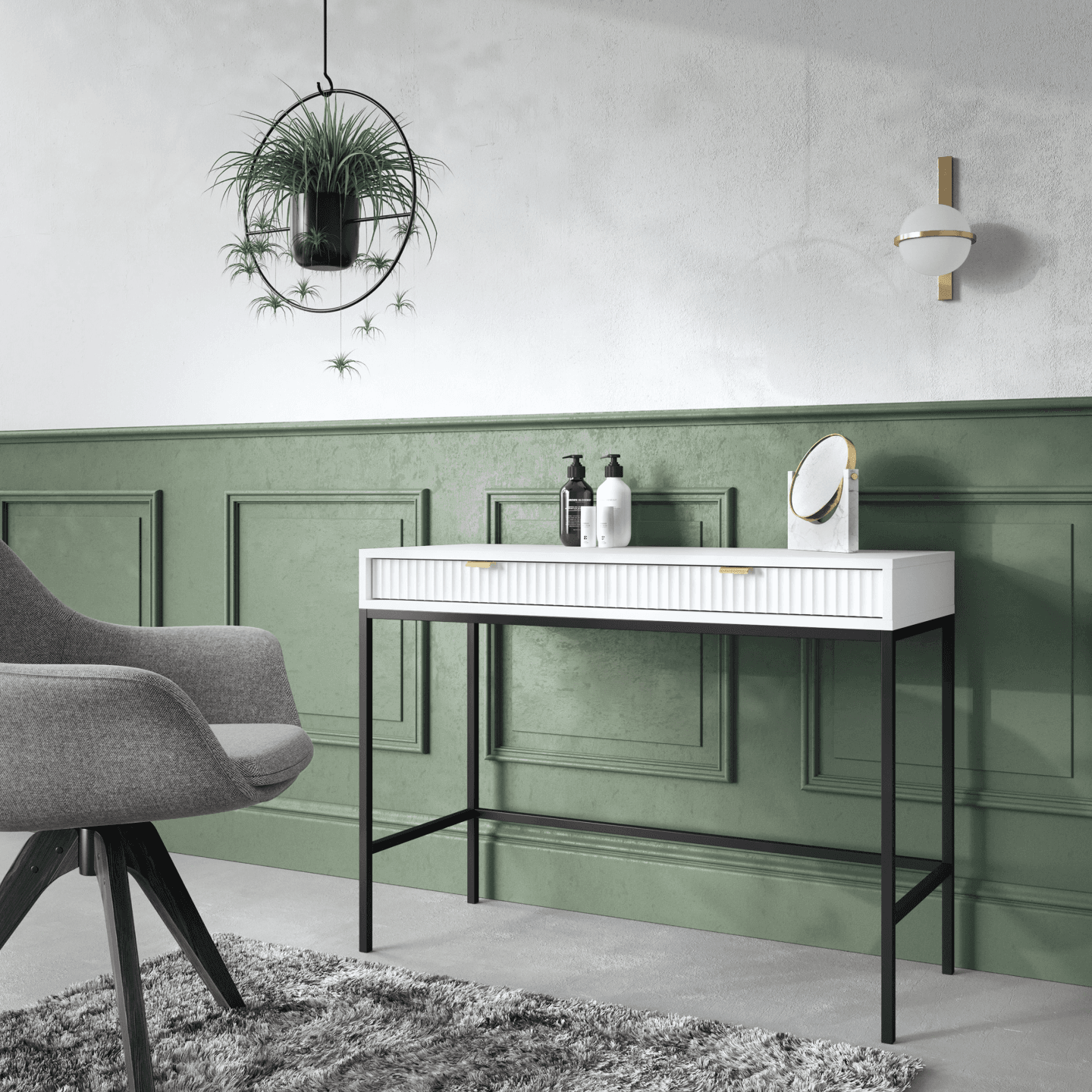 Toaletka Crow 104 cm biała + czarne nóżki - zdjęcie 2