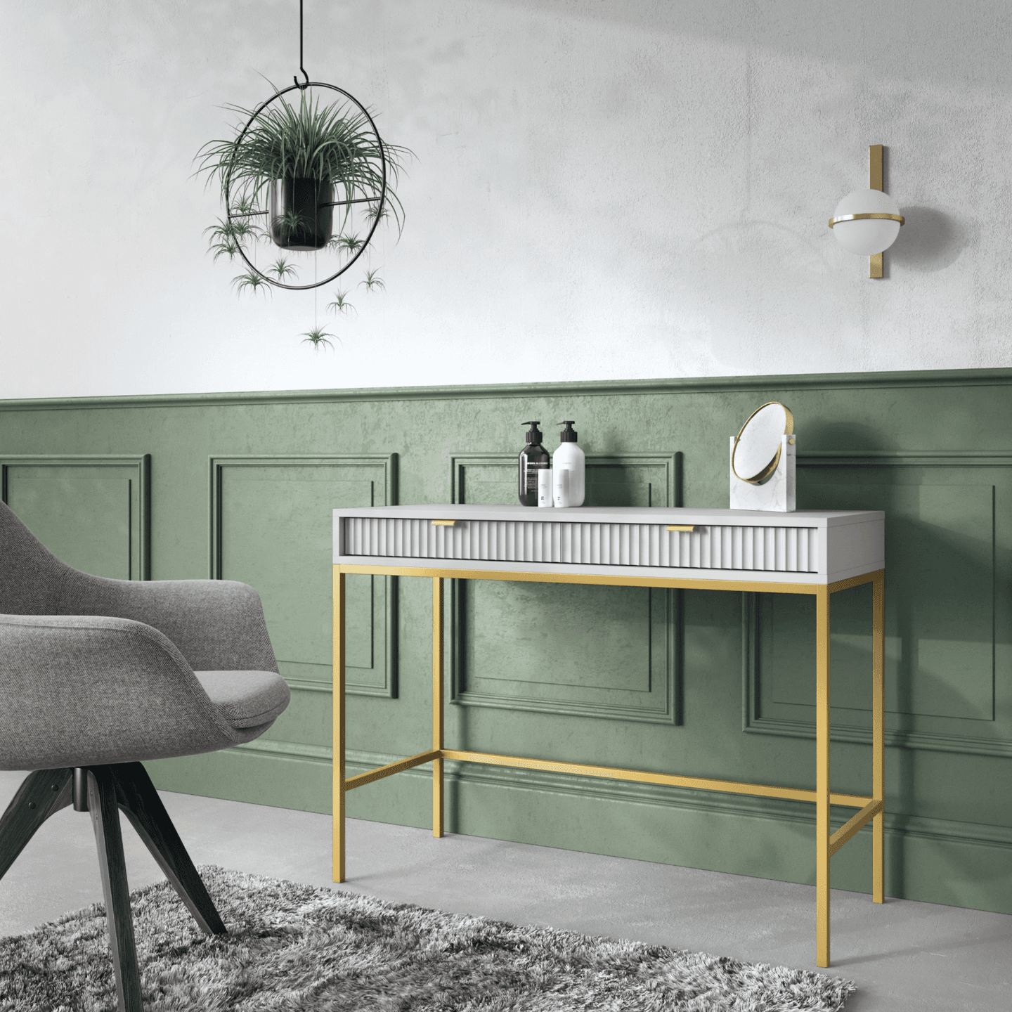 Toaletka Crow 104 cm szara + złote nóżki - zdjęcie 2