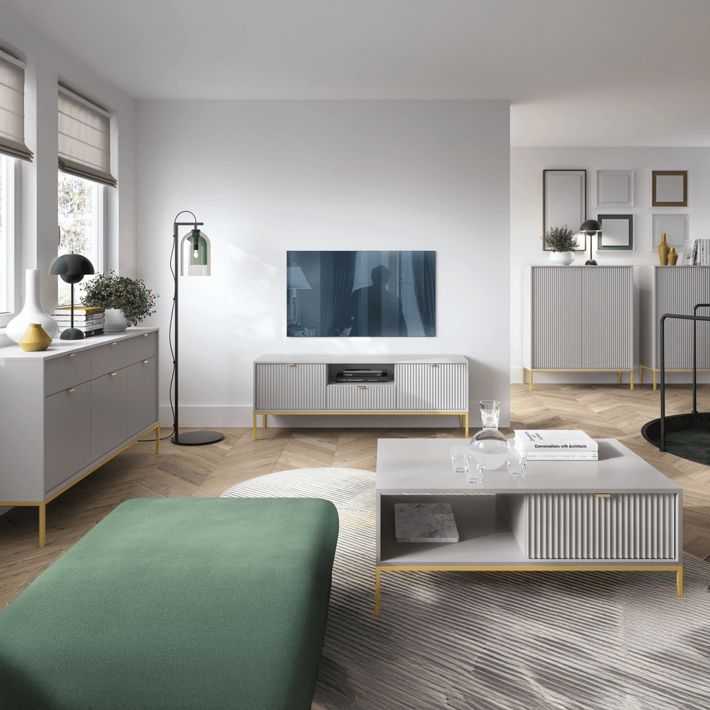 Komoda wysoka 104 cm Crow szary + złote nóżki