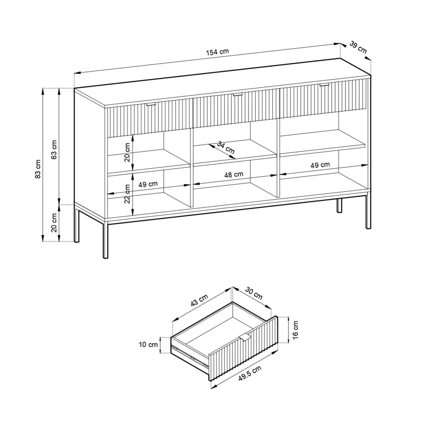 Komoda 154 cm Crow biała + złote nóżki