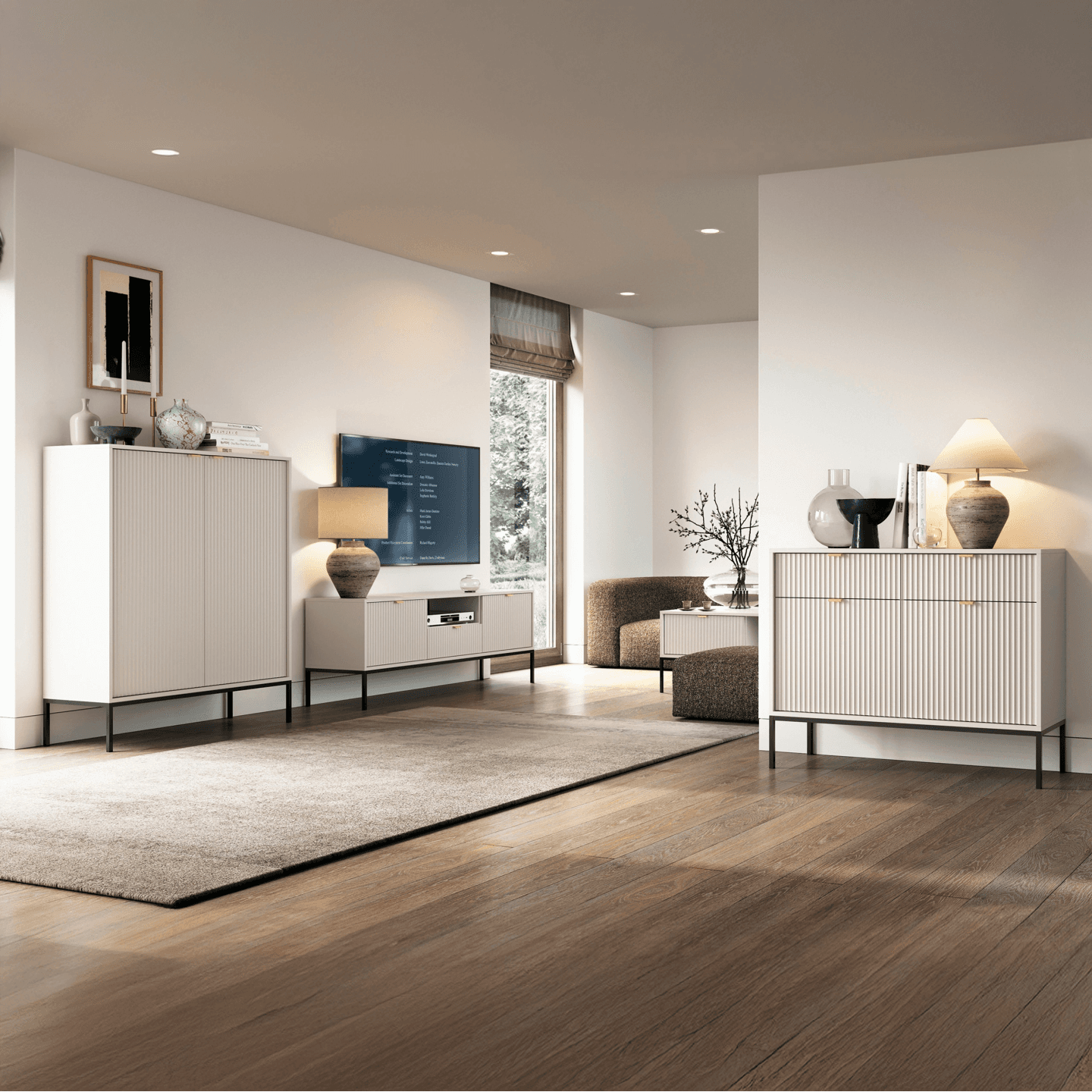 Komoda 154 cm Crow kaszmir + czarne nóżki