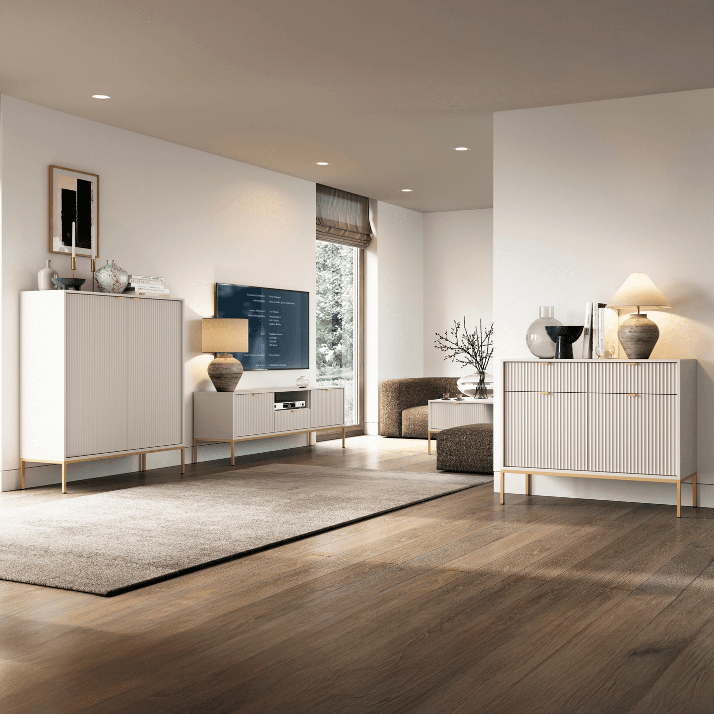 Komoda 154 cm Crow kaszmir + złote nóżki