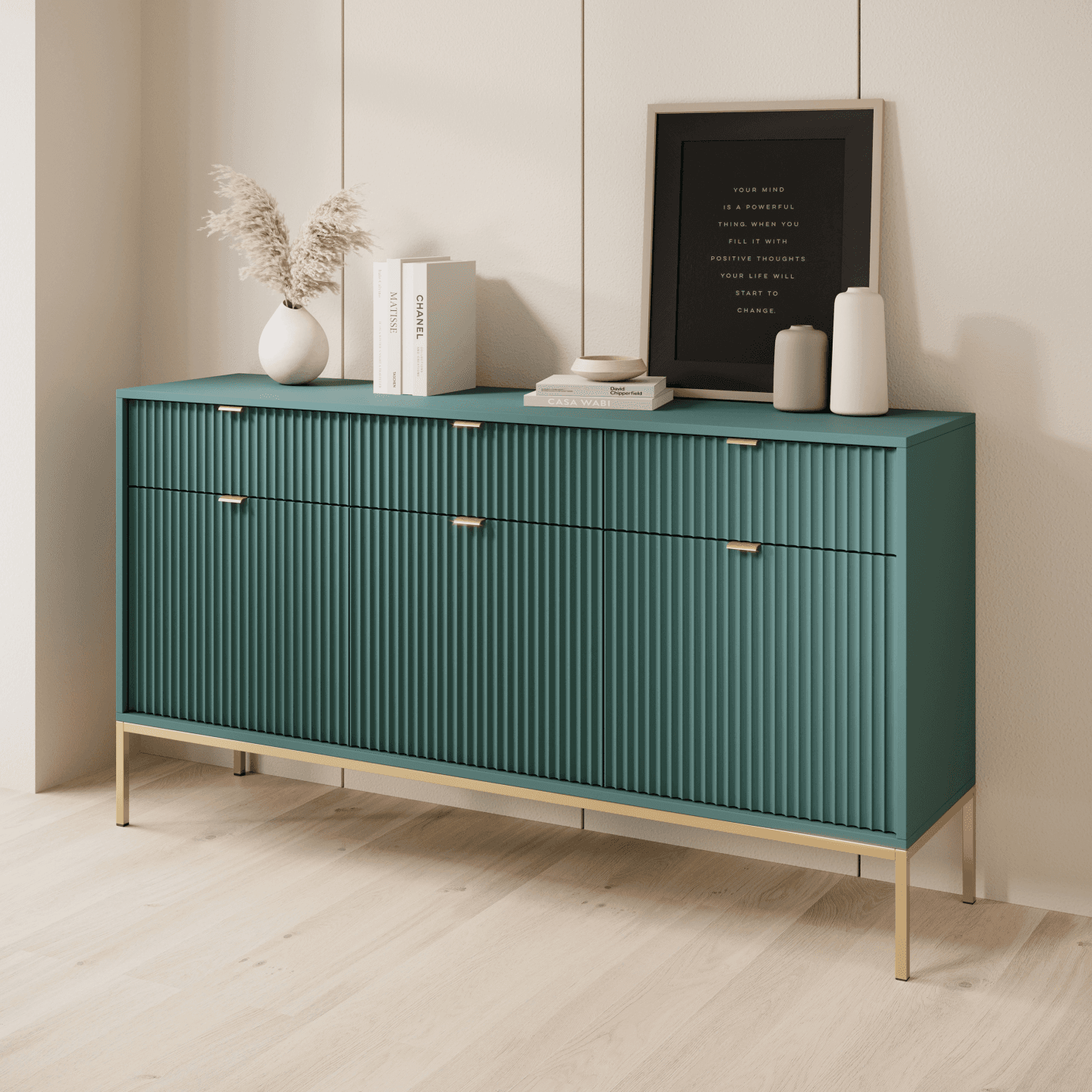 Komoda 154 cm Crow labrador + złote nóżki