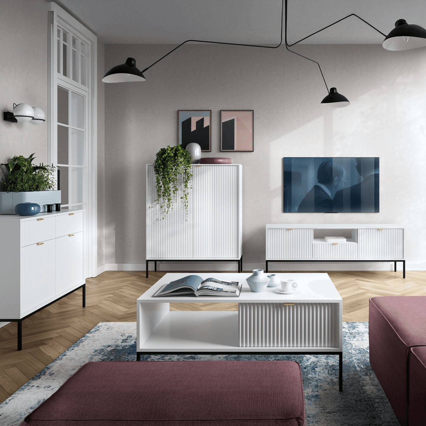 Komoda 154 cm Crow biała + czarne nóżki