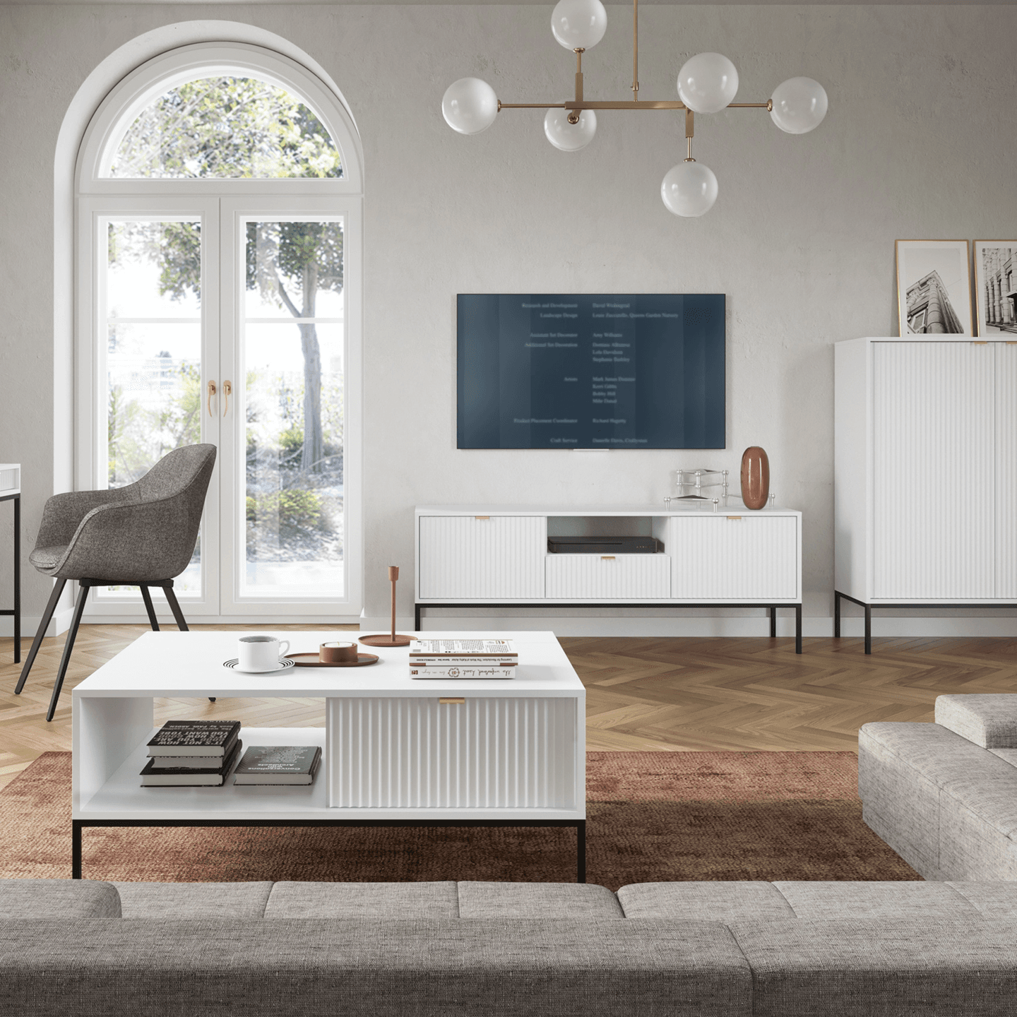 Szafka RTV Crow 154 cm biała + czarne nóżki