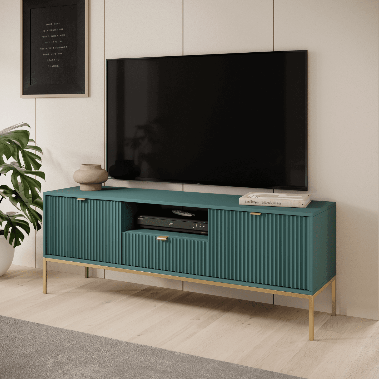 Szafka RTV Crow 154 cm labrador + złote nóżki