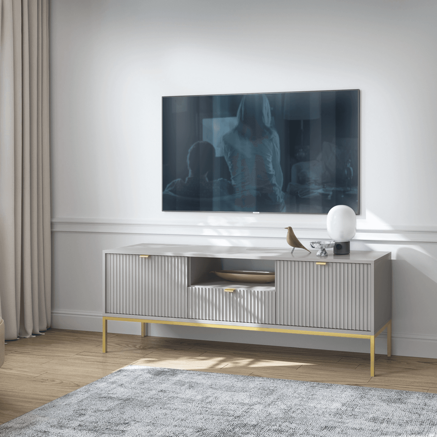 Szafka RTV Crow 154 cm szara + złote nóżki