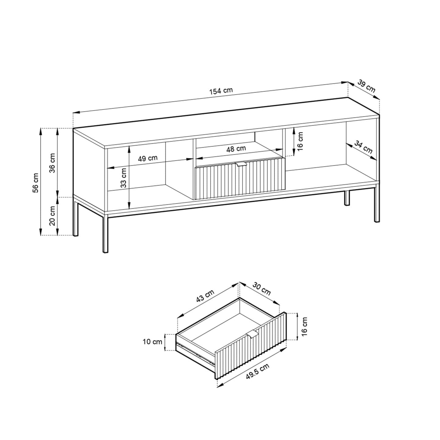 Szafka RTV Crow 154 cm szara + czarne nóżki