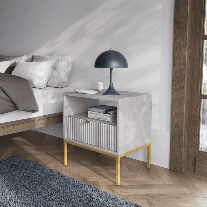 Stolik nocny Crow 54 cm szary + złoty stelaż - zdjęcie 2
