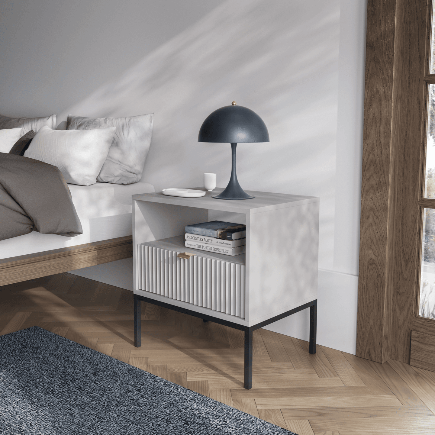 Stolik nocny Crow szary + czarne nóżki