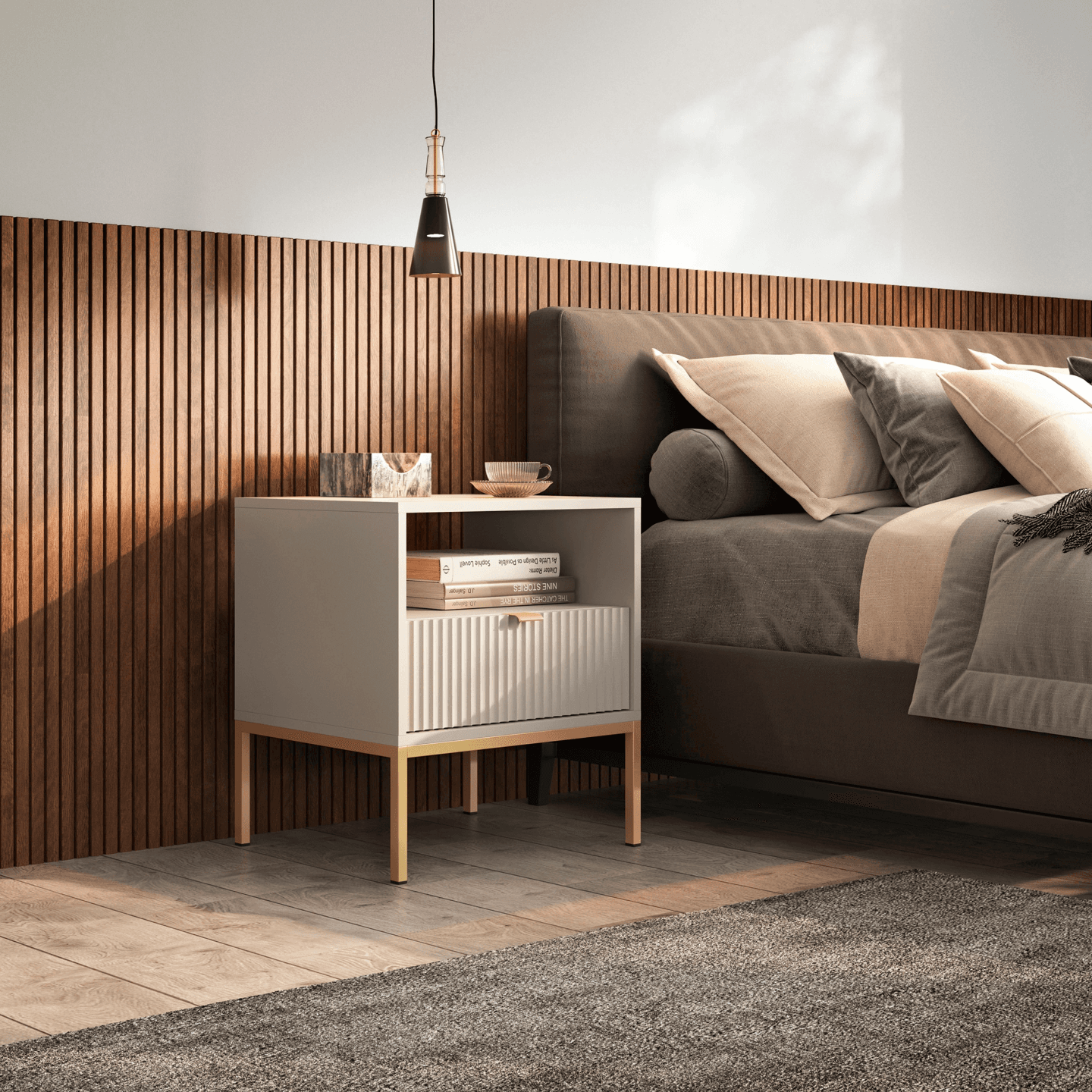 Stolik nocny Crow kaszmir + złote nóżki